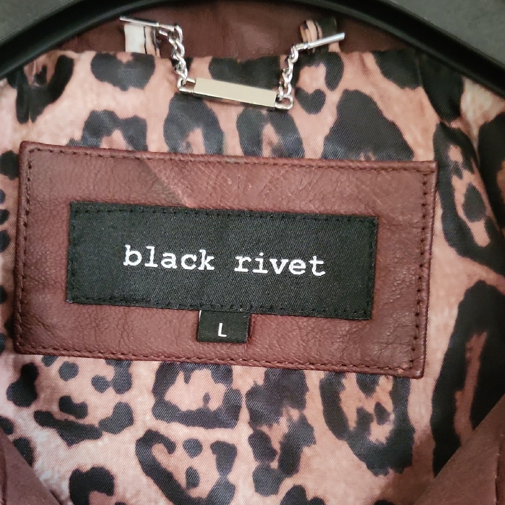 Black Rivet Brown Leather Jacket - Picture 2 of 6